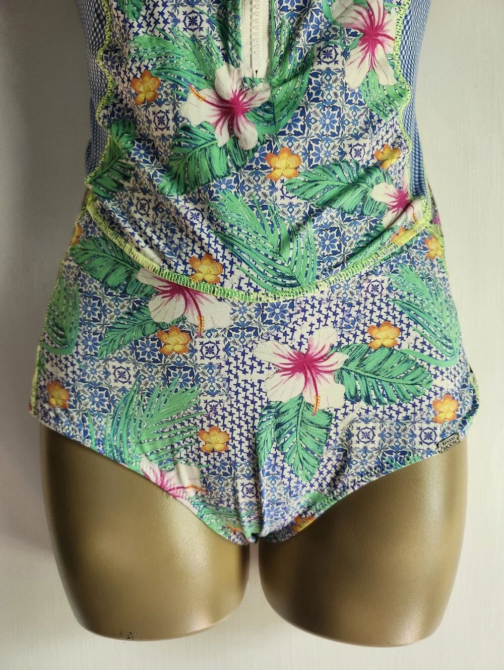 Banana Moon Tropical Floral One-Piece Swimsuit with Front Zip SMALL - Picture 3 of 6